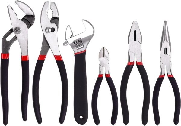 Pliers And Wrench Combo Set: Water Pump Pliers, Linesman Pliers, And Adjustable Wrench